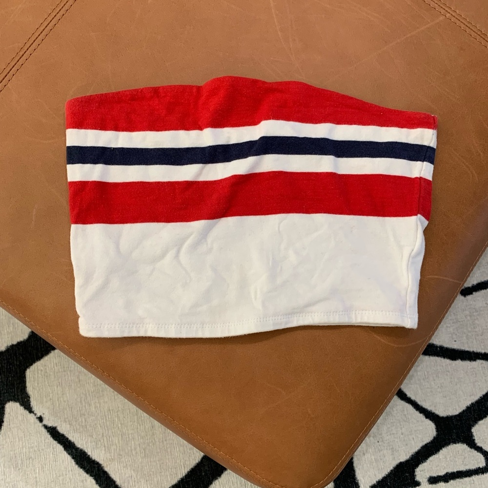 Red white and black striped strapless crop top